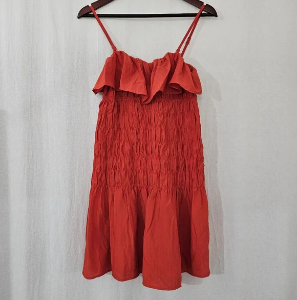 Future Collective Drop Waist Ruffle Mini A-Line Dress in Red Women's Size S - Picture 4 of 8